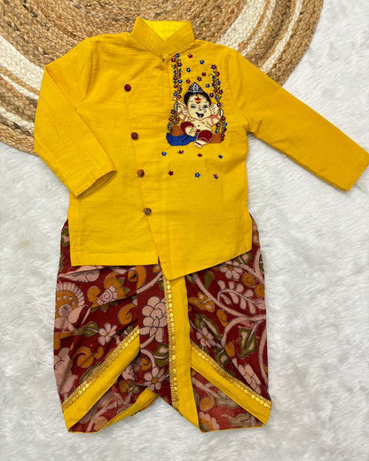 Kids Ganesh maggam work kurta dhoti set