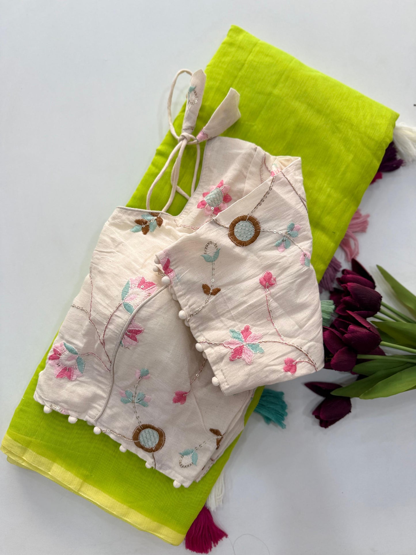 Khadi Cotton Saree with Desginer blouses Instagram best seller