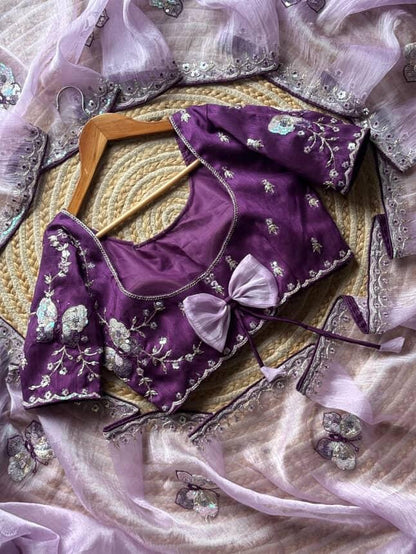 Coding work Luxe with butterfly organza saree with stitched blouse