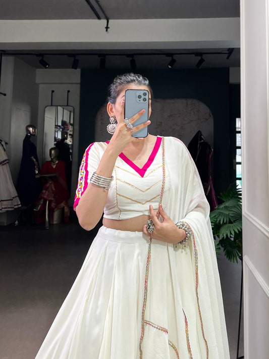white rayon lehenga that speaks elegance