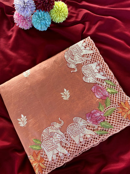 Tussar embroidered hole work premium traditional saree
