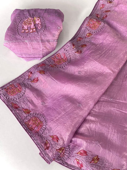 Crush silk embroidery trendy look saree