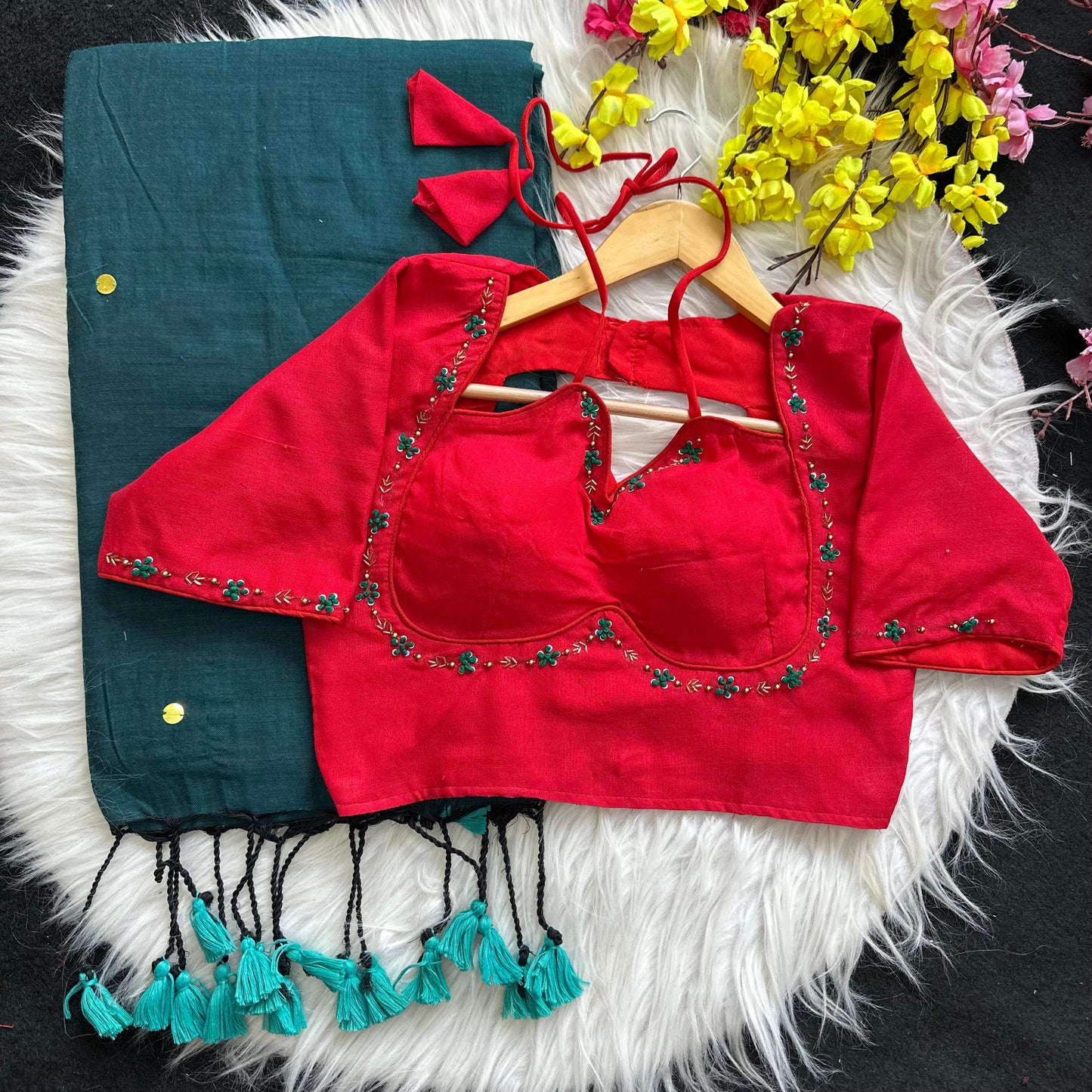 Khadi Cotton Saree with Desginer stitched blouse