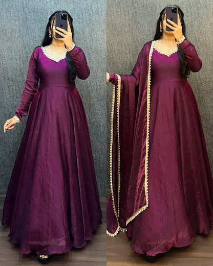 Fendy silk crush mirror lace gowns