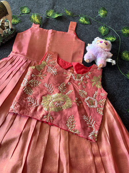 Kids tissue frock with coat model 2 in one