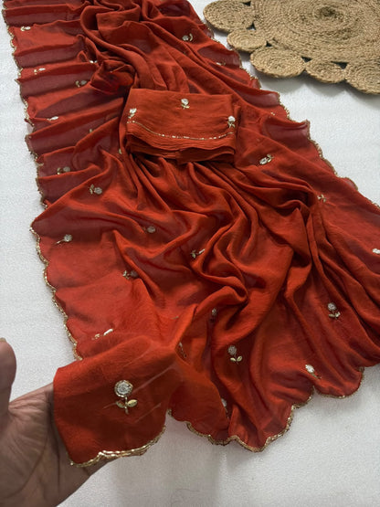 Budget Cutwork rangoli crush silk saree