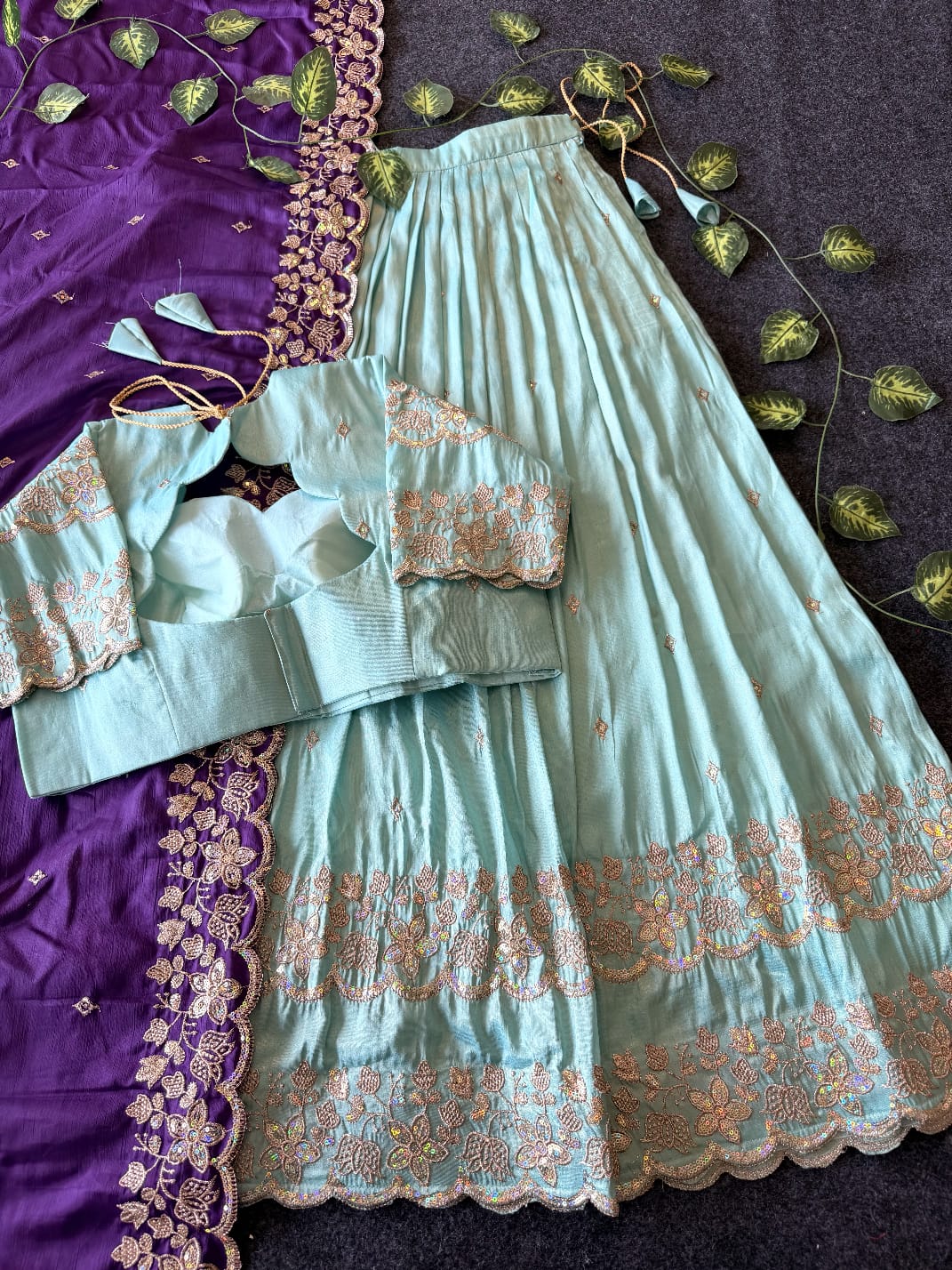 Bloom viscose tissue Designer lehenga