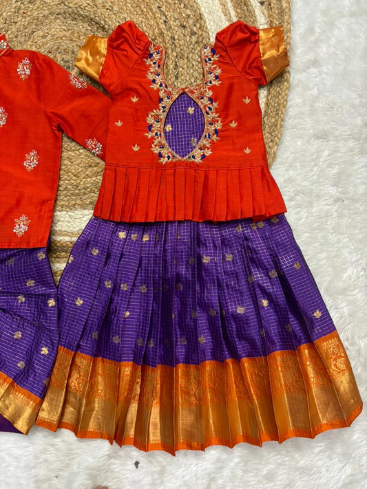 Gadwal kids Boy and Girl crop top  Maggam Traditional combo