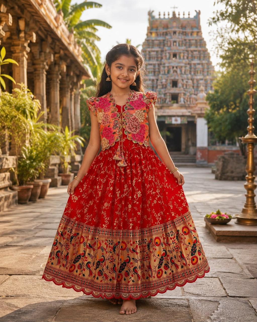 Kids frock pure Dola silk 2 in one gown