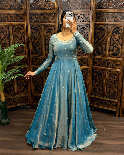 South style silk gown with dupatta