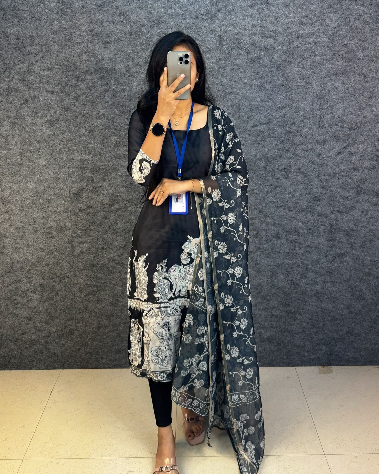 Kalamkari khalahasti  kota chex kurti with kalamkari dupatta