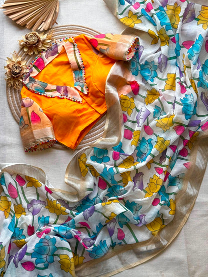 Digital flower saree collar model stitched blouse