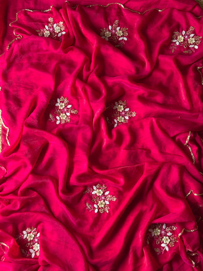 Sinderella handwork chiffon saree with stitched blouses