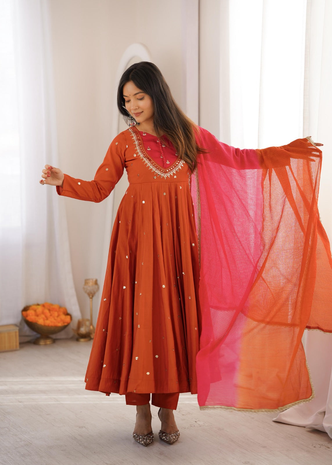 Anarkali 3 piece embroidered office set