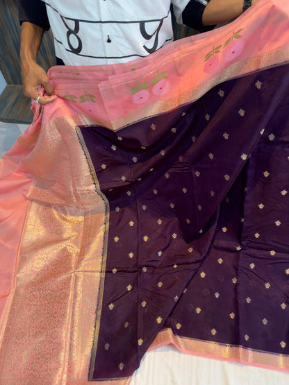 Banarasi  dyebl pure viscose silk fabric saree