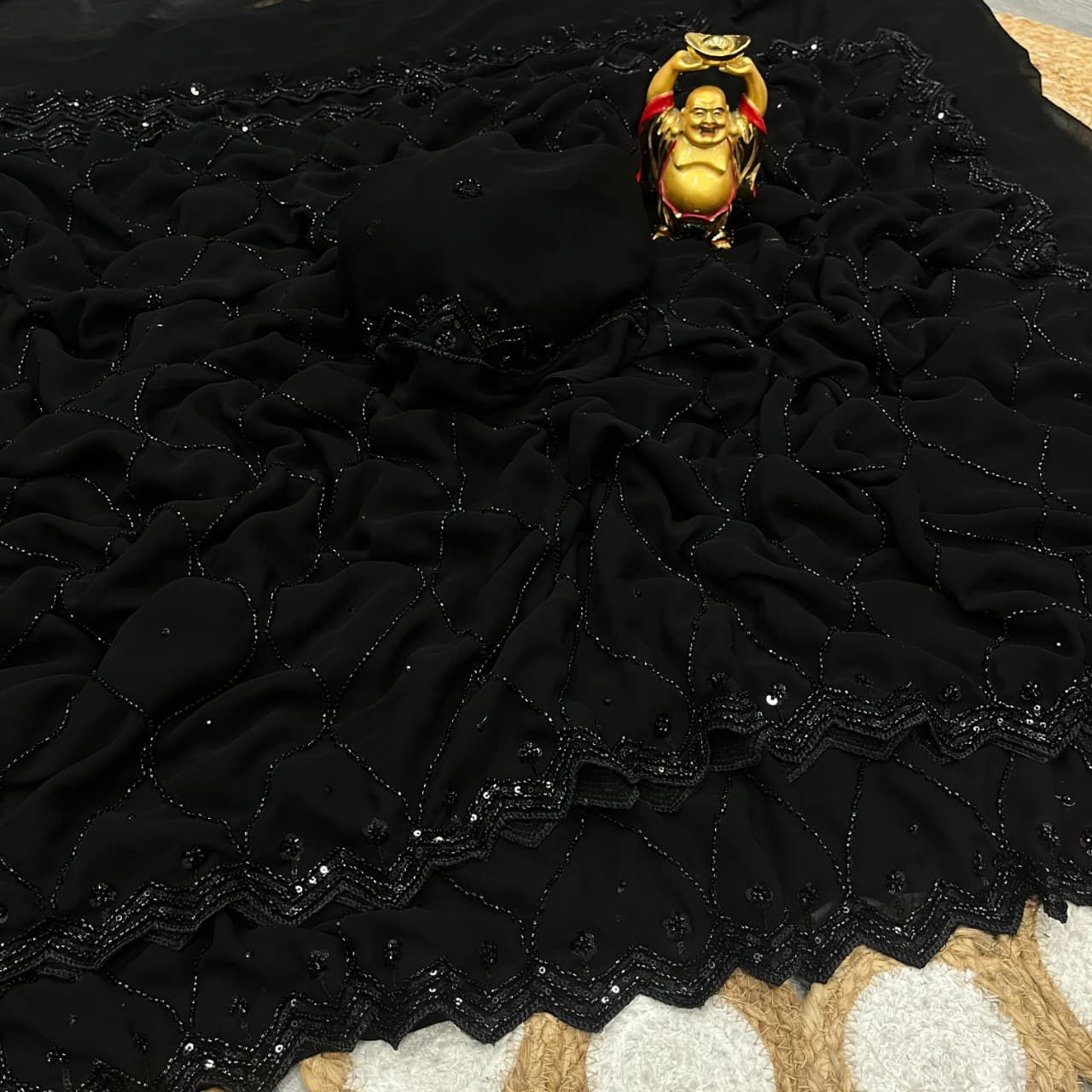 Trending black beauty georgette velvet shine saree