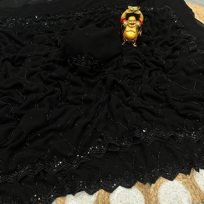 Trending black beauty georgette velvet shine saree