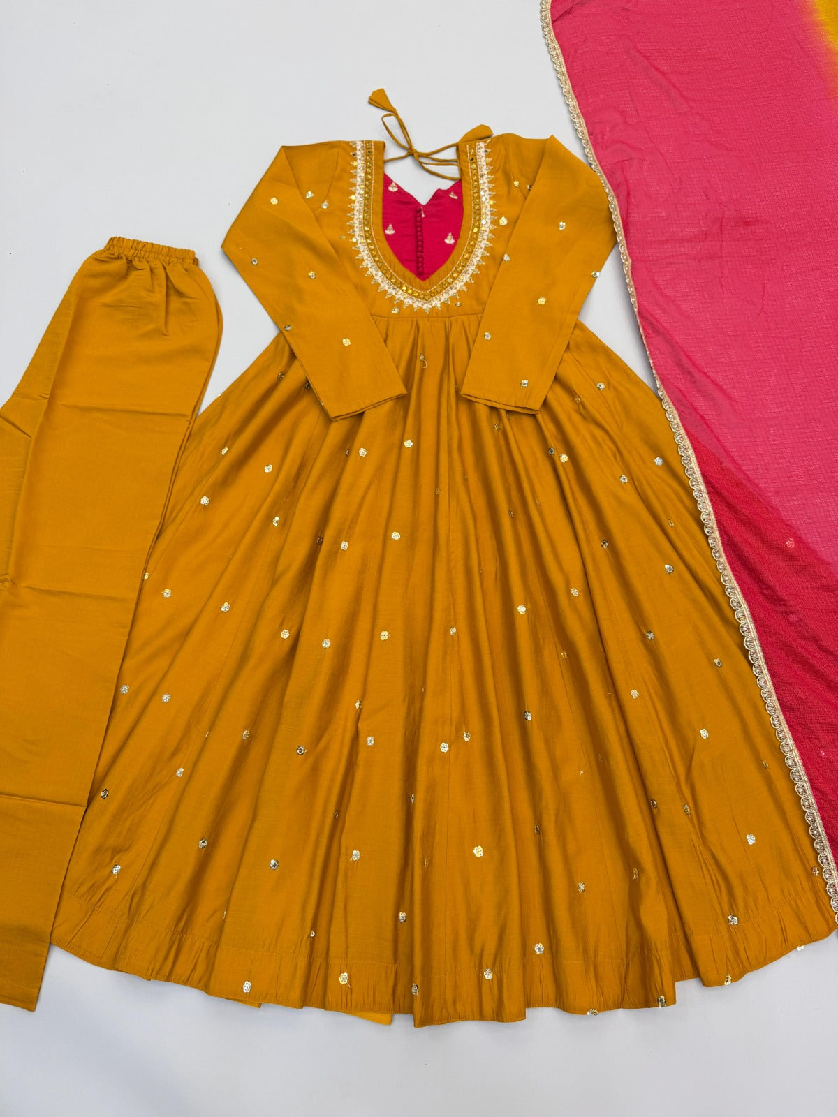 Anarkali 3 piece embroidered office set
