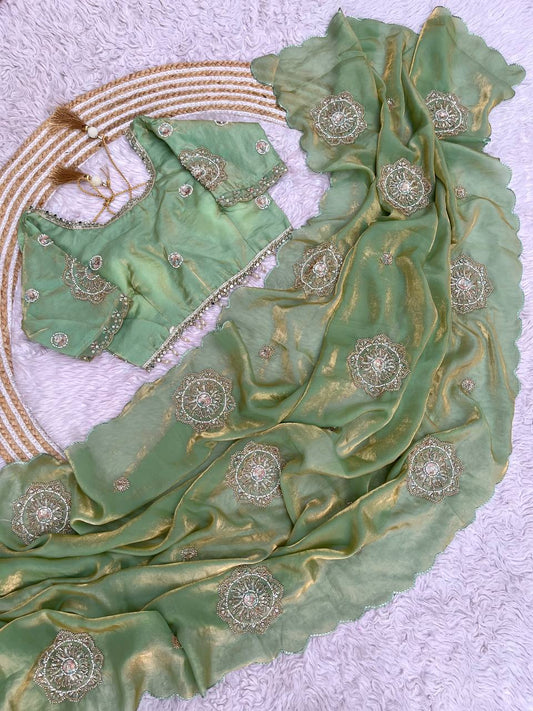 Fendi Satin Saree with Work stitched Blouse