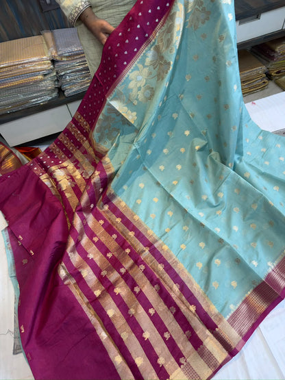 Banarasi dybl dupion soft silk zari saree