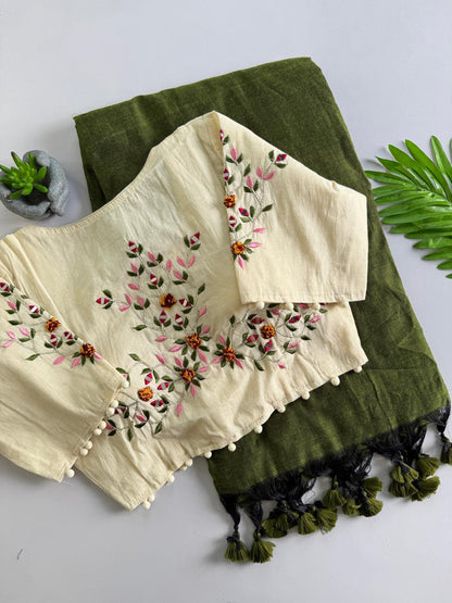 Cotton saree with stitched blouse