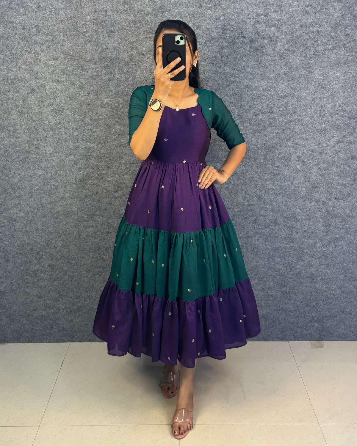 Café multi colour designer vichitra silk gown