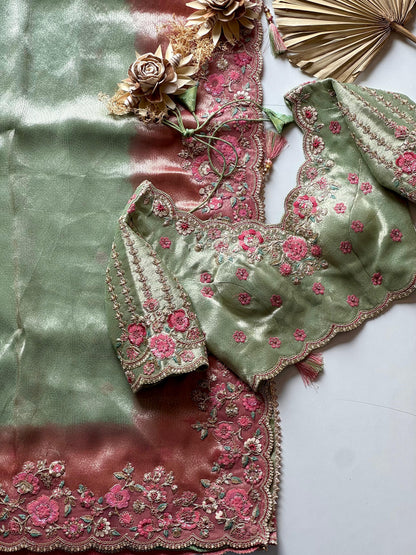 Luxe Pure Soft Mung Silk Saree with Designer Stitched  blouse