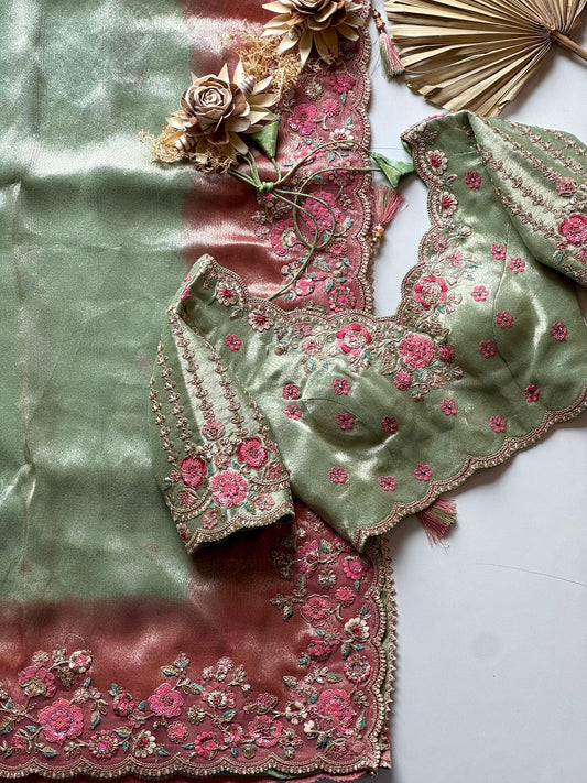 Luxe Pure Soft Mung Silk Saree with Designer Stitched  blouse