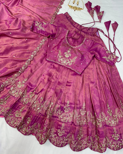South tissue lehenga with embroidery