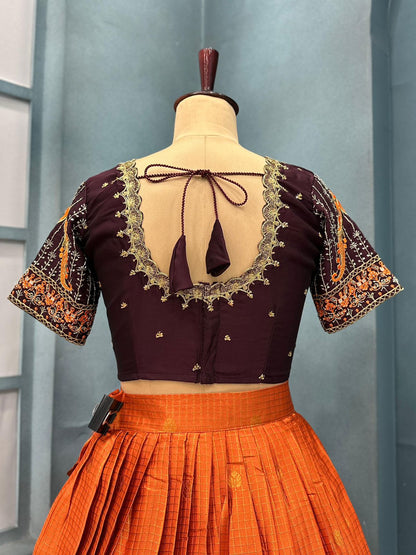 Most demand designer Kanjivaram rust orange lehenga