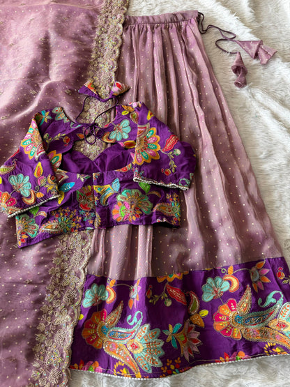 Position embroidery salsa handwork  designer lehenga