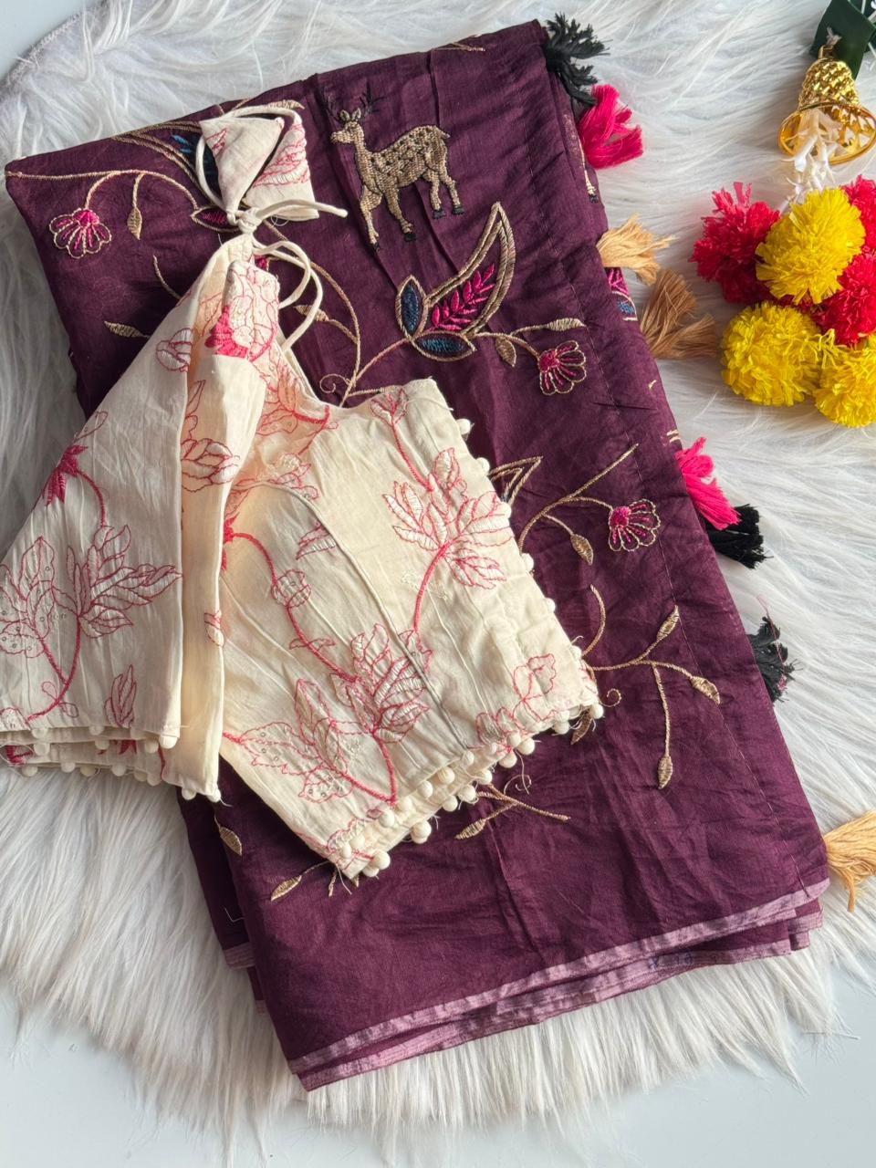 Luxurious Chanderi saree with stitched blouse Stitched Saree