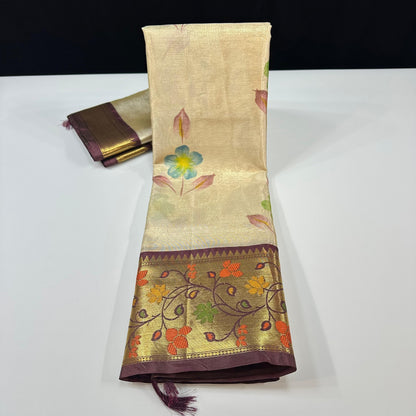 Semi pattu soft tissue weaving Paithani hand painted saree