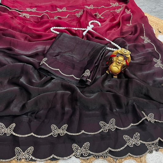 Dual Shade space silk jarkhan work  sarees