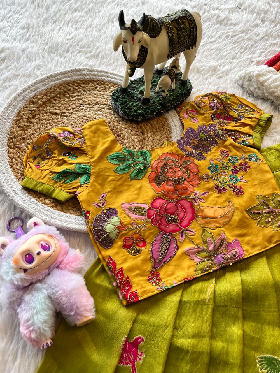 Kids lehenga made from viscose tissue silk is