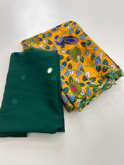 Budget Georgette scallop border saree with mirror saree