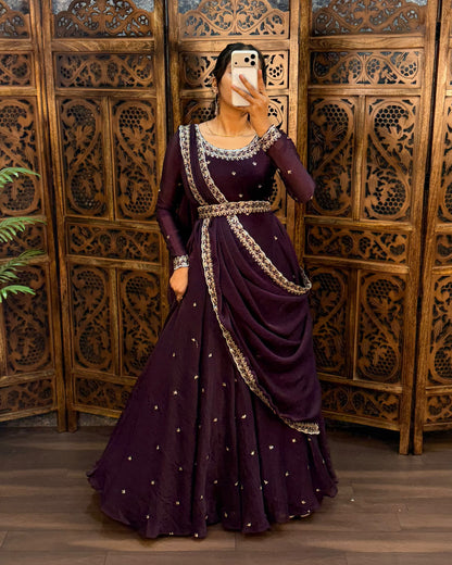 South style silk gown with dupatta