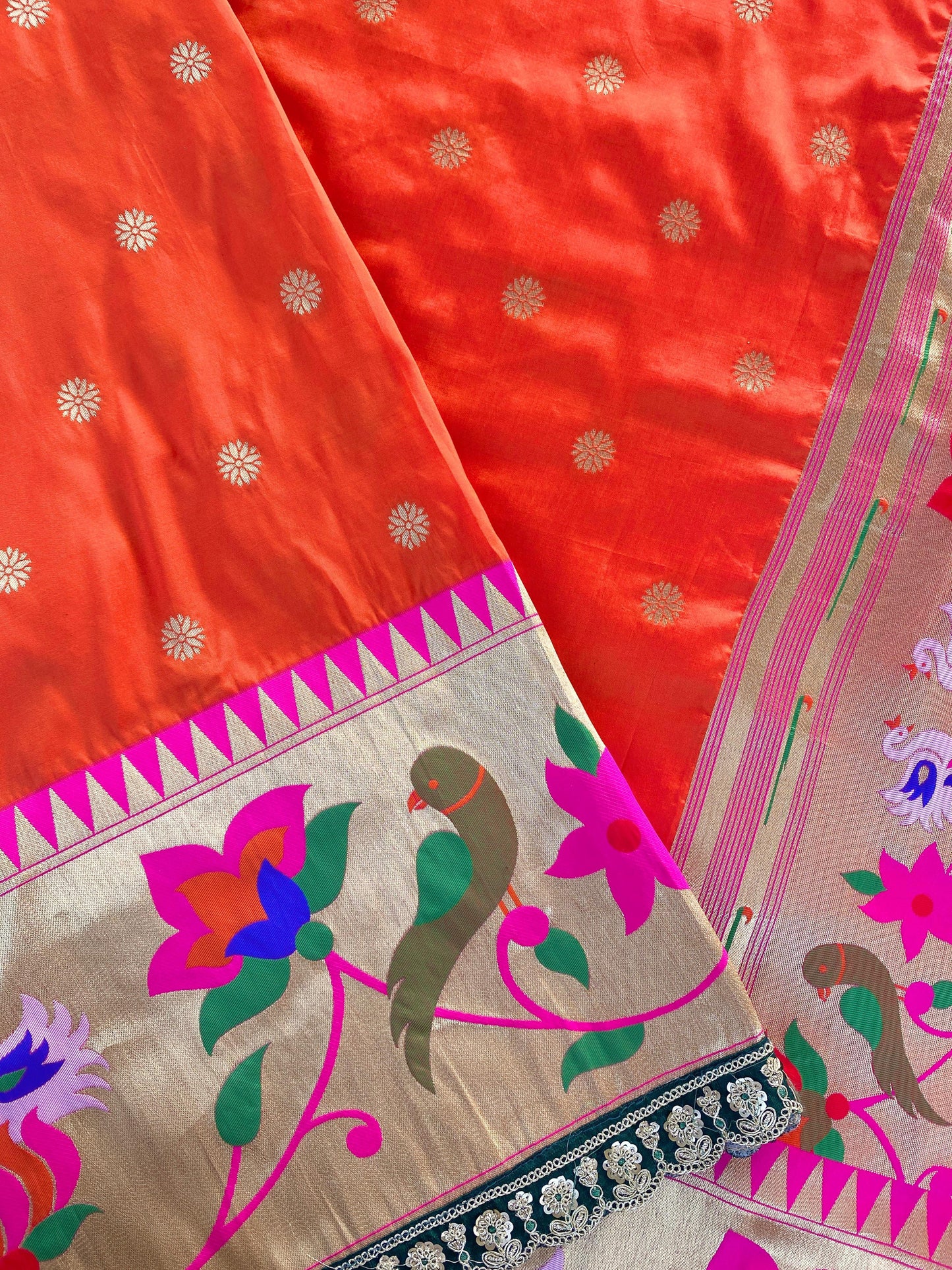 Paithani  orange saree with stitched Blouse