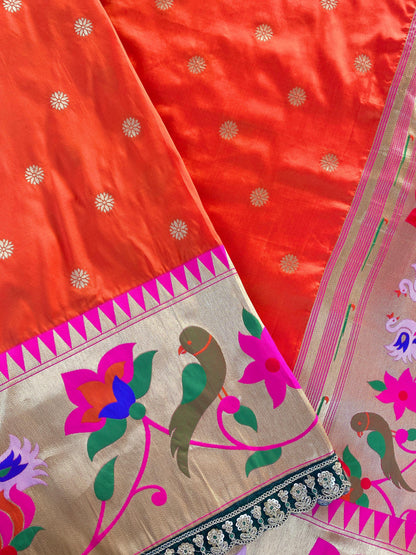 Paithani  orange saree with stitched Blouse