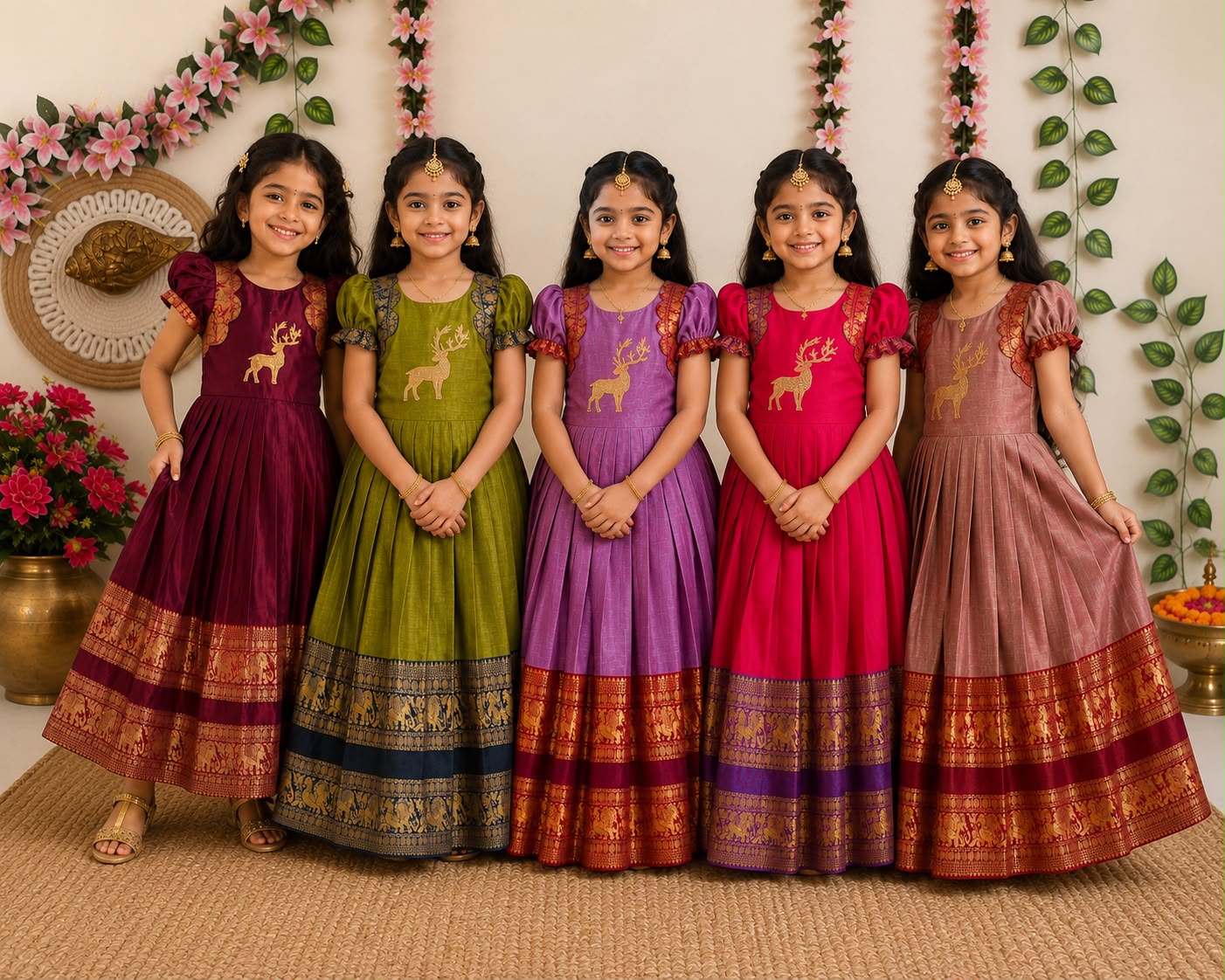 Kids Narayanpet cute deer work gowns