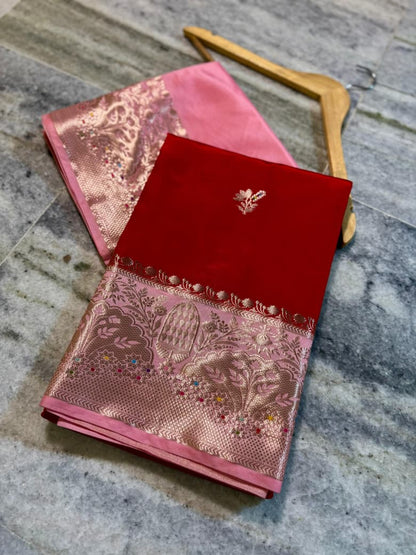 Banarasi katan top colours soft fab sarees