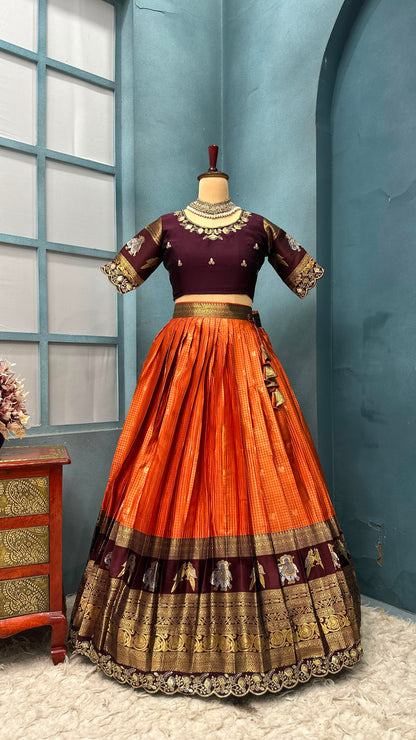 Kanjivaram silk Designer jacquard embroidery lehenga sets