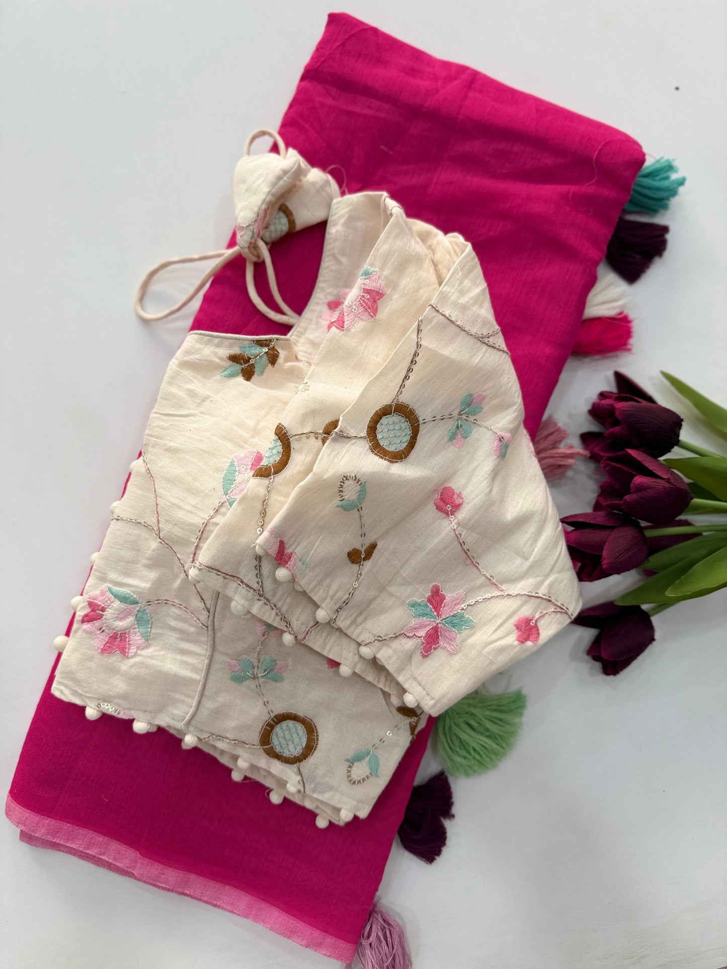 Khadi Cotton Saree with Desginer blouses Instagram best seller