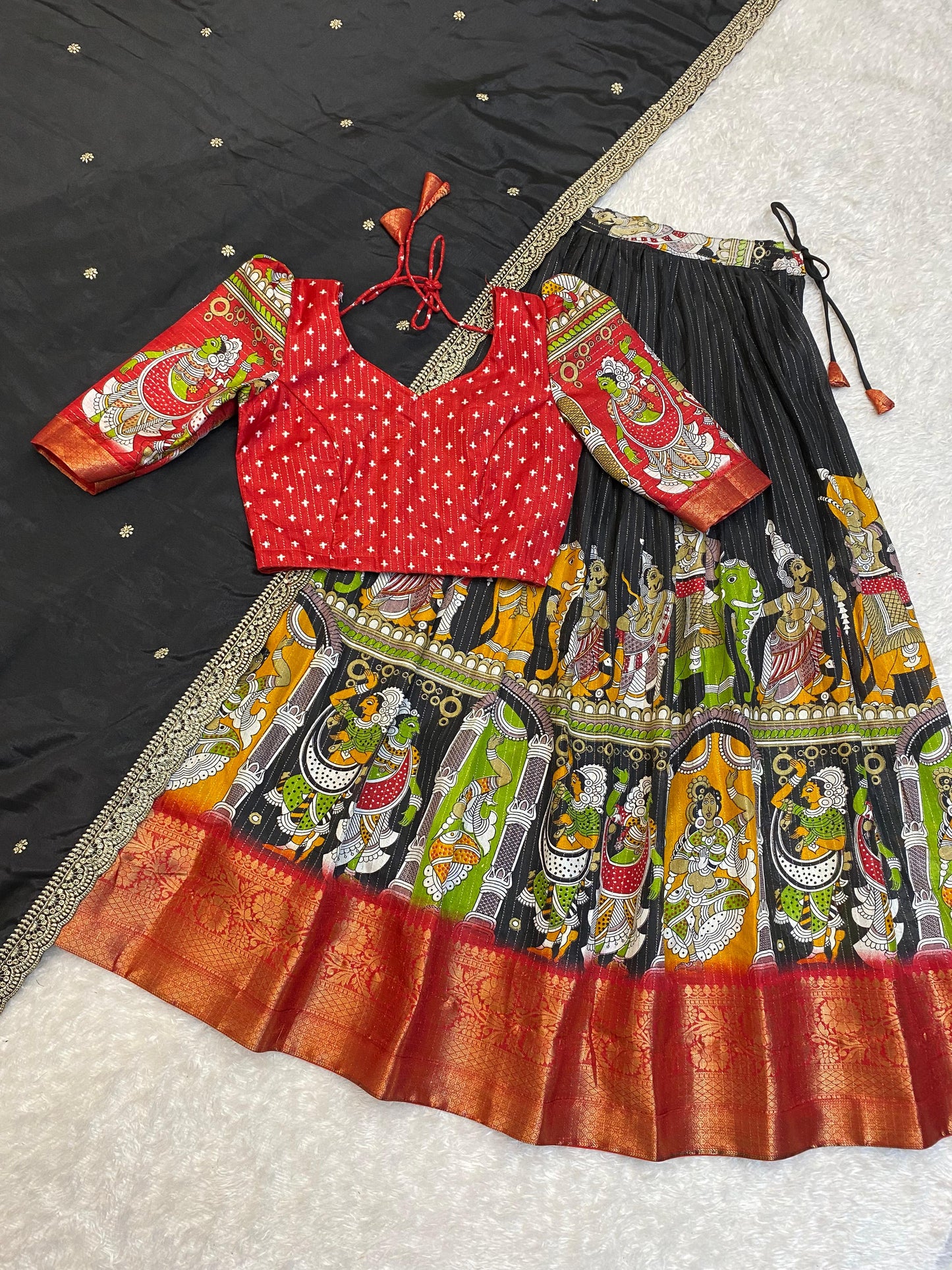 Kalamkari Unstitched Lehengas Choli sets