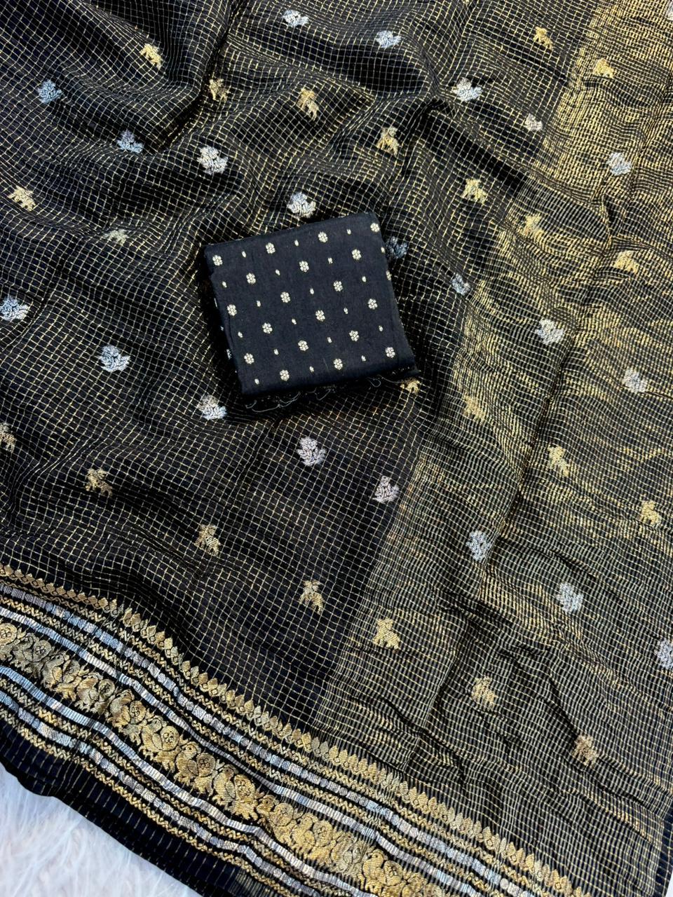 Viscose Chinon chit pallu silver and gold trendy look saree