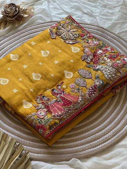 Luxe Dola Silk coding  work Multi
Saree with stitched blouse