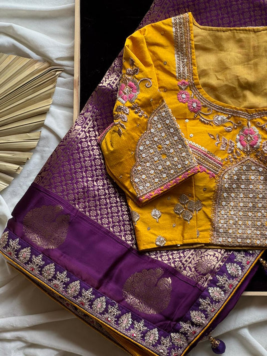 Pure coding work wedding look luxe saree with stitched blouse
