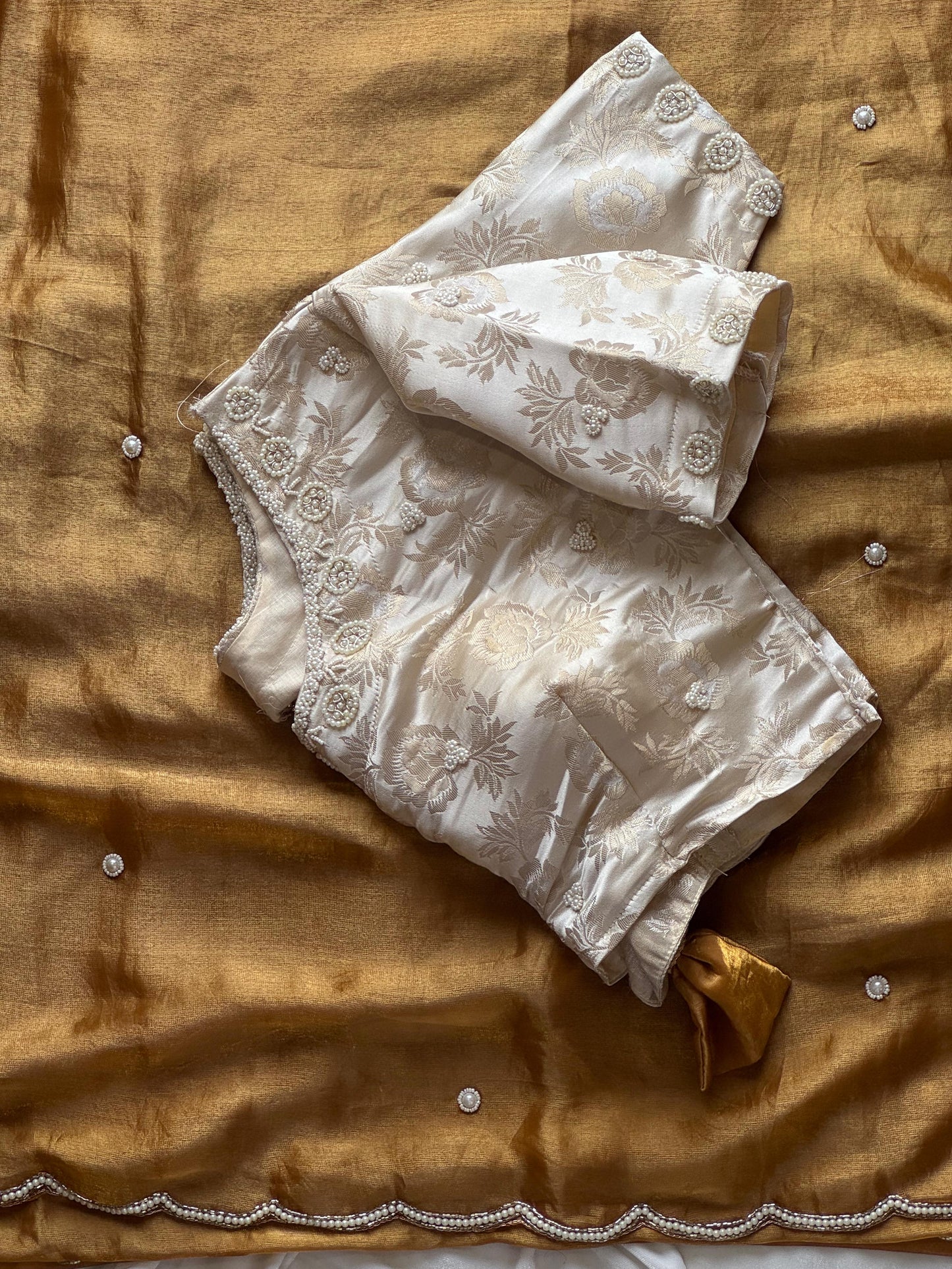 Gold peacock saree with stitched blouse