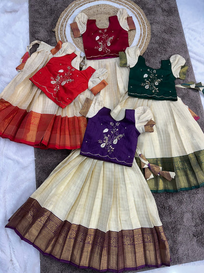 Kids cute Sravanamasam special semi Pavada sets