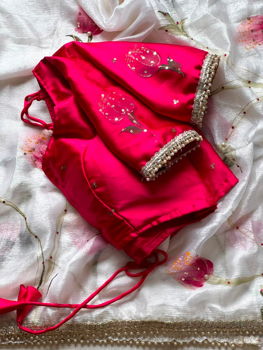 Crystal chiffon saree with stitched blouse